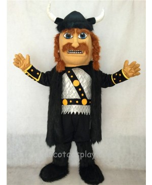 High Quality Adult Viking Mascot Costume with Helmet and Black Cloak