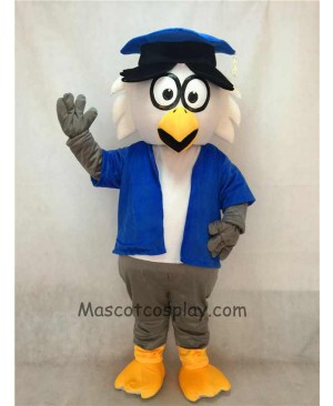 High Quality Adult Dr. Owl Mascot Adult Costume with Blue Coat and Hat
