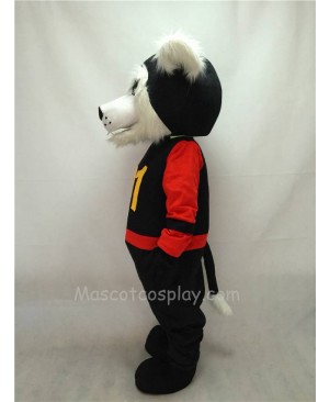 Fierce Black Bearcat Mascot Costume in Red Sleeves Coat