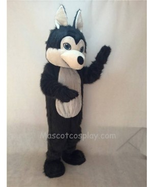 Cute Dark Long Hair Friendly Husky Dog Mascot Costume