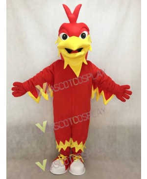 Red Phoenix Mascot with Pointy head, Wings, Tail and Tennis Shoes