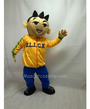 Cute Big Head Boy In Yellow Clothes Mascot Costume