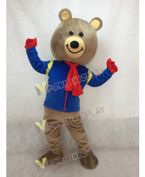 Cute Brown Brisky Bear Mascot Costume with Blue Shirt