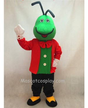 High Quality Realistic New Green Christopher Cricket Mascot Costume with Red Clothes