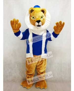 King Lionel Lion Mascot Costume with Blue Clothes and Crown
