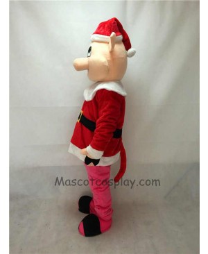 Cute Hog with Santa Coat & Hat Christmas Mascot Costume