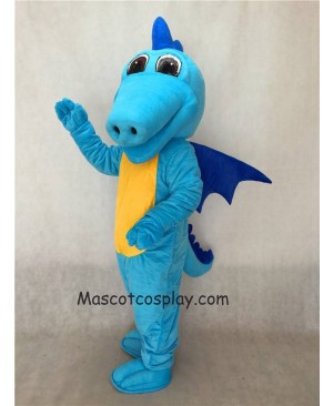 Hot Sale Adorable Realistic New Light Blue Turquoise Dragon Mascot Costume with Dark Blue Wings