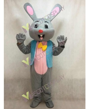 Easter Grey Bunny Rabbit Hare Mascot Costume in Blue Vest