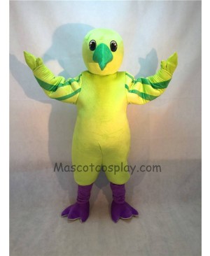 Cute Green Hummingbird Mascot Costume with Purple Feet