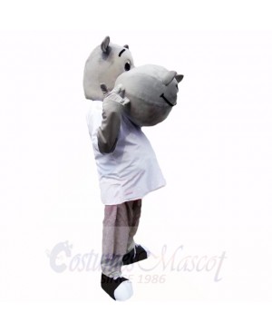 Gray Hippo with White Shirt Mascot Costumes School