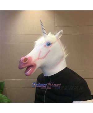 Latex White Horse Head Mask Full Head Animal Mask Cosplay Masquerade