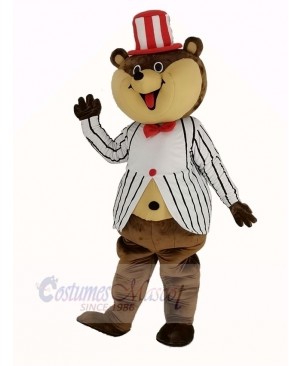 Huge Brown Teddy Bear with White Striped Coat Mascot Costume