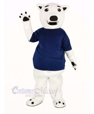 White Bear with Blue T-shirt Mascot Costume