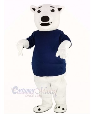 White Bear with Blue T-shirt Mascot Costume