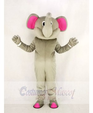 Realistic Gray Elephant with Pink Ears Mascot Costume Cartoon