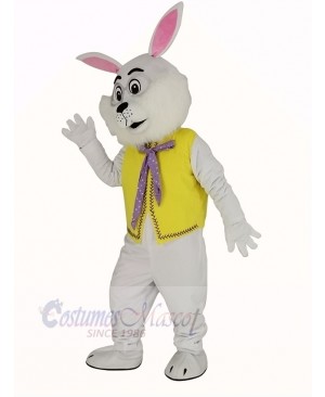 White Easter Bunny Rabbit in Yellow Vest Mascot Costume