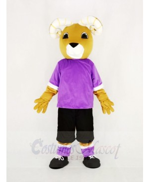 Brown Ram with Purple T-shirt Mascot Costume Animal