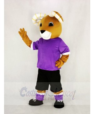 Brown Ram with Purple T-shirt Mascot Costume Animal