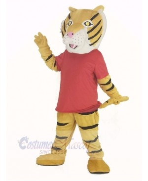 Happy Tiger in Red T-shirt Mascot Costume