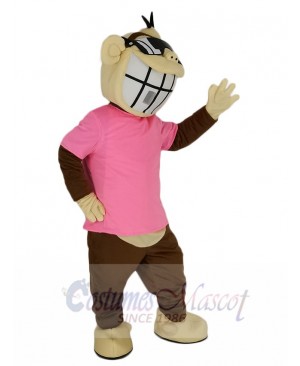 Brown Funny Monkey in Pink T-shirt Mascot Costume Animal