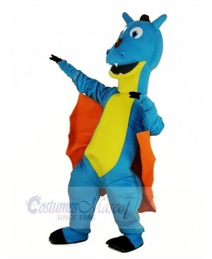 Blue Dragon with Orange Wings Mascot Costume Animal