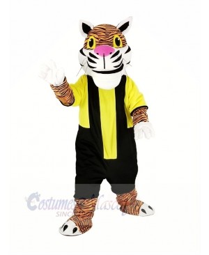 Power Tiger with Black and Yellow Sweatshirt Mascot Costume Animal	