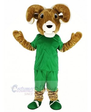 Sport Brown Ram with Green T-shirt Mascot Costume