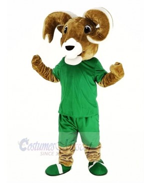 Sport Brown Ram with Green T-shirt Mascot Costume