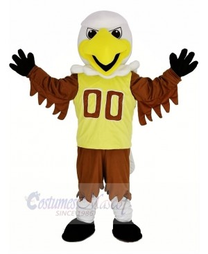 College Eagle with Yellow Vest Mascot Costume Cartoon	