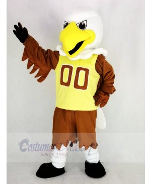 College Eagle with Yellow Vest Mascot Costume Cartoon	