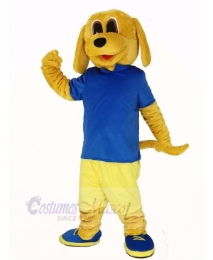 Golden Dog in Blue T-shirt Mascot Costume Animal