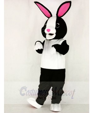 Black and White Bunny Rabbit with Pink Ears Mascot Costume School