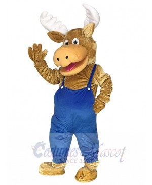 Ikea Moose Mascot Costumes with Dark Blue Overalls Animal