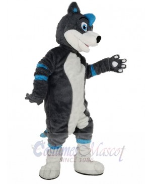 Funny Blue and Gray Husky Dog with Blue Eyes Mascot Costume