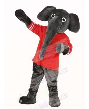 Grey Elephant with Red T-shirt Mascot Costume