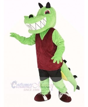 Green Crocodile with Red Vest Mascot Costume