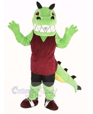 Green Crocodile with Red Vest Mascot Costume