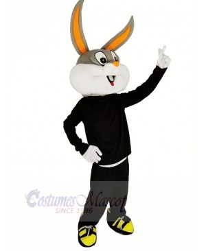 Gray and White Rabbit with Black Coat Mascot Costume