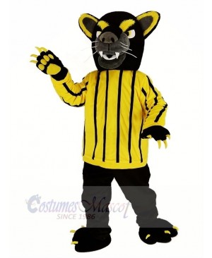 Black Panther in Yellow Striped Clothes Mascot Costume Animal
