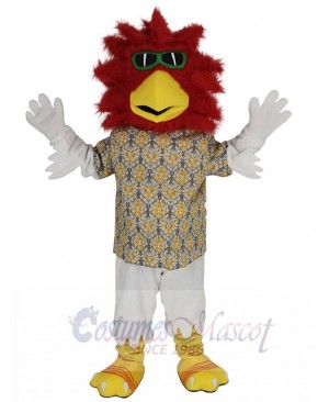 Red Head Rooster Mascot Costume Animal wearing Sunglasses
