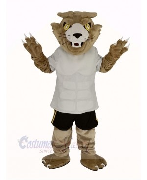 Fierce Wildcat in White T-shirt Mascot Costume