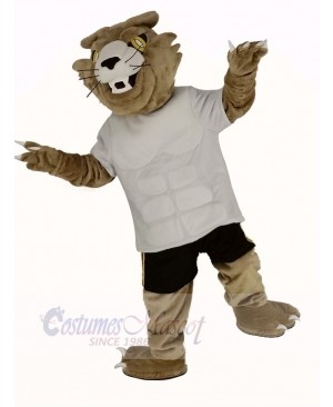 Fierce Wildcat in White T-shirt Mascot Costume