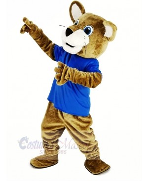 Brown Wildcat with Blue T-shirt Mascot Costume Animal