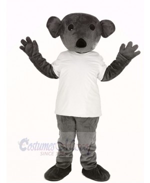 Furry Grey Koala in White T-shirt Mascot Costume