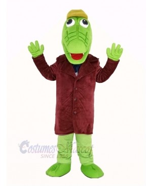 Green Crocodile with Hat Mascot Costume Animal