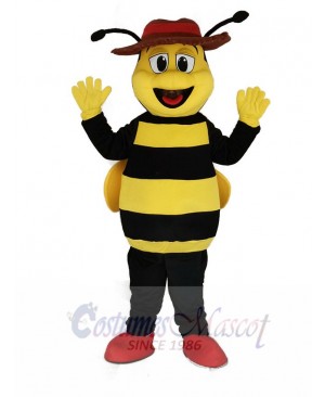 Happy Yellow and Black Bee Mascot Costume