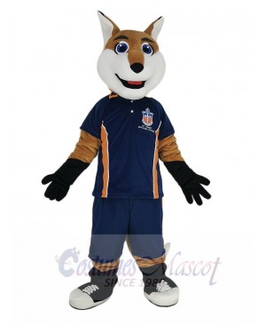 Smiling Fox in Blue Sport Shirt Mascot Costume