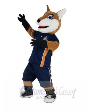 Smiling Fox in Blue Sport Shirt Mascot Costume