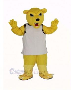Power Fierce Yellow Bear in White Vest Mascot Costume