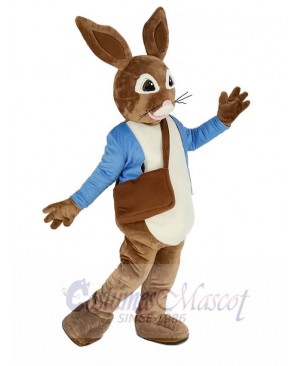 Brown Peter Rabbit in Blue Coat Mascot Costume